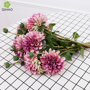 Fleurs artificielles QIHAO Dahlia en plastique, haute simulation, décoratives pour intérieur, arrangement de mariage, rose automne, violet clair - Product Image 4