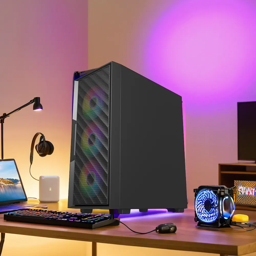Hochwertiges ATX Gaming PC Tower-Gehäuse mit Stahlgitter-Design 7 PCI-Steckplätze und Glasscheibe 3.0 USB für Desktop-Computer