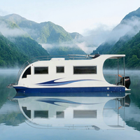 Bateau-maison tout équipé sur roues avec moteur hors-bord, en aluminium, pour divertissement, croisière et tourisme, fabrication soudée