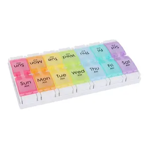 Weekly Pill Box Plastic Storage Push Button Design Pill Organizer for Pills/Vitamin/Fish Oil/Supplements