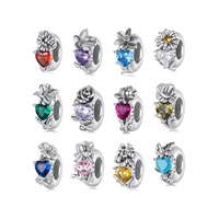 925 argent Sterling douze pierres de naissance perles coloré Zircon fleur breloques Fit femme fille Bracelet bricolage accessoires cadeau SCC3005