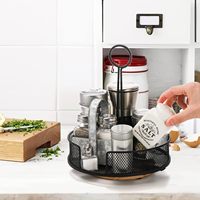 Support rotatif à condiments en métal ; Organisateur de table rond avec base en bois, idéal pour ranger le sel, le poivre, le ketchup, la sauce piquante