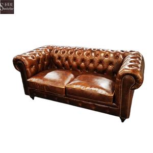 أريكة مخصصة عتيقة من الجلد الطبيعي العتيق lovesaat فندق الثور جلد دم أحمر تشيسترفيلد أريكة بمقعدين - Product Image 3