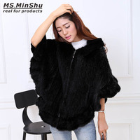 MWPelz Mode Gestrickter Nerzfell-Poncho Damen Pelz-Cape Kapuzenmantel Reißverschluss Mode Damen-Oberbekleidung Nerzfell-Schal