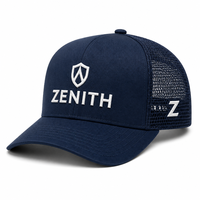 Gorras Trucker Modernas Deportivas de Estilo Urbano con Logotipo Personalizado Zenith, Malla Azul Marino, Perfil Alto, Buckram, Bajo MOQ, Unisex, Hechas a Medida