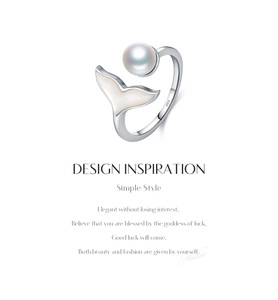 Bague ouverte en argent S925 avec perle queue de sirène, style coréen, perle d'eau douce naturelle, design élégant et de luxe. - Product Image 3