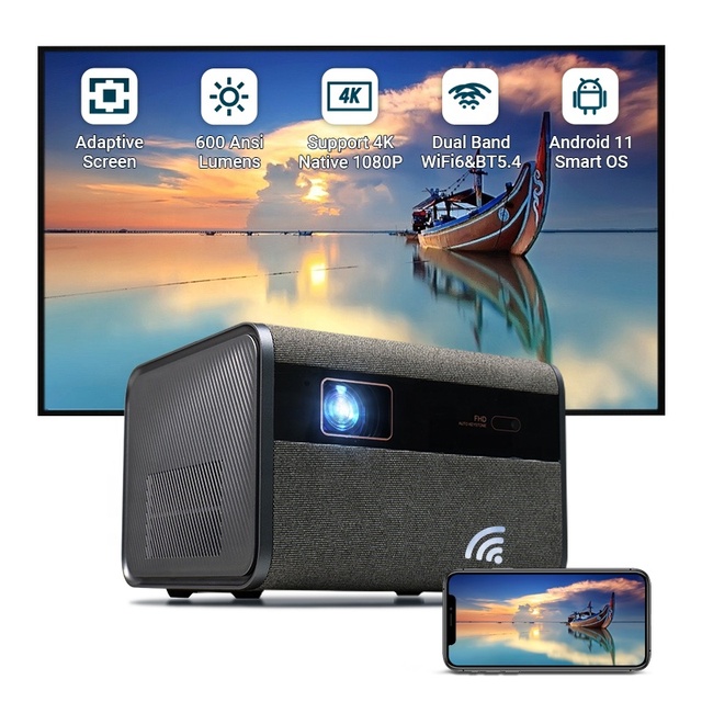 Retro Full HD Native 1080P 4K 800ANSI Smart WiFi 6 LED LCD Home Movie Christmas Gift Auto Focus Keystone Android 11 Projector