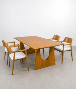 Ensemble de salle à manger moderne en bois, table rectangulaire et chaises, placage de chêne, meubles en MDF pour la maison, l'hôtel, le café - Product Image 1