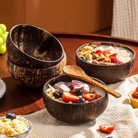 Bol artisanal durable en coque de noix de coco, authentique, naturel, non enduit, biodégradable, poli à la main, compatible végétalien, pour desserts et yaourts