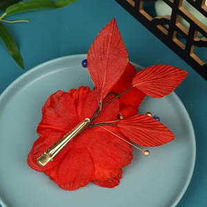 24 nouvelles pinces à cheveux et coiffes Hanfu originales, faites à la main, ornées d'éléments dorés, motif pivoine rouge foncé - Product Image 2
