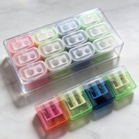 Taille-crayon double barillet compact en plastique manuel coloré Diplopore pour enfants, étudiants, école, classe, maison