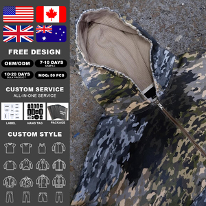 Custom Camouflage Zipper <b>Jackets</b> Manufacturer Streetwear Camo Cotton Zip up Boxy Fit Cropped Waffle Knitted Hoodies for Men - Product Image 2