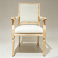 Fauteuil de salle à manger moderne et tendance, style Ferme, avec pieds tournés en bois brut non fini, coussin en lin beige doux, ergonomique et durable