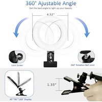 Lampe annulaire LED réglable à clipser pour selfie, avec contrôle USB, intensité variable, pour ordinateur de bureau, éclairage vidéo et photographie