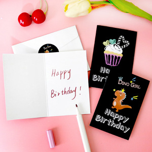 Cartes de vœux noires de fête, carte d'<span class=keywords><strong>invitation</strong></span> d'anniversaire, avec enveloppe autocollante, 6 Styles, 1 pièce - Product Image 4