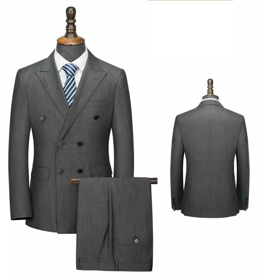 Graue gestreifte Wolle Herren hochwertiger formeller Anzug Anzug