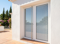 Porte chinoise moderne à double battant avec grilles décoratives, verre trempé, acier inoxydable, étanche et à rupture de pont thermique pour jardin et patio