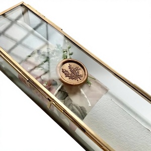 Glass Brass Square Pattern Round <b>Box</b> with Buckle Closure for Jewelry Packaging Customizable Size & Shape Clear Home Decor - Product Image 1