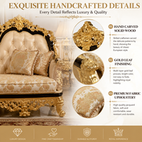 Ensemble de canapés de salon de style royal européen de luxe, cadre en bois sculpté à feuilles d'or, mobilier classique de palais pour villa et hôtel