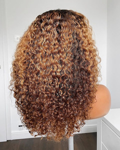 <span class=keywords><strong>Parrucche</strong></span> Lace Front con Capelli Umani Ricci Mossi, Biondo Miele con Mèches, Cuticole Allineate, Effetto Capelli Veri - Product Image 5