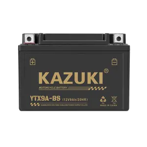 KAZUKI工厂直接供应大功率铅酸摩托车启动电池YTX9A 12v摩托车电池