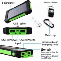 Batterie solaire étanche de haute qualité 20000mAh avec entrée Micro USB, matériau PVC, double ports USB pour le camping