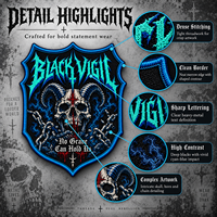 Écusson brodé personnalisé pour groupe de rock, patch tissé en forme de bouclier, patch heavy metal pour veste streetwear, sac à dos, chapeau, appliques