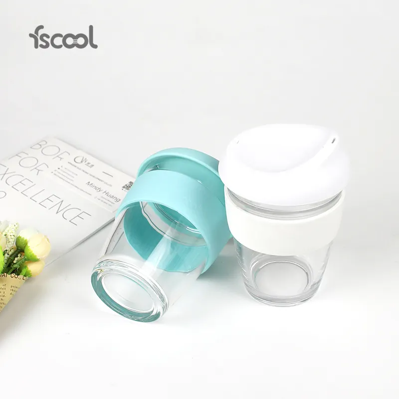 Fscool ถ้วยกาแฟพร้อมฝาปิดและปลอกหุ้ม,ยางซิลิโคนทนความร้อนสามารถนำกลับมาใช้ใหม่ได้