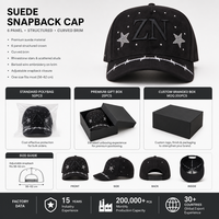 Casquette Snapback Noire Personnalisée en Daim, 6 Panneaux, Broderie Strass Fil Barbelé, Visière Courbée, Réglable, Vente en Gros, OEM, Faible MOQ