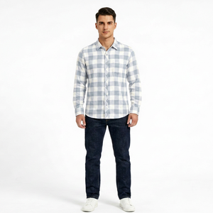 Men's Blue Check Pattern <b>Shirt</b> Long Sleeve Button Front Casual Woven Flannel <b>Shirt</b> for Everyday Use - Product Image 1
