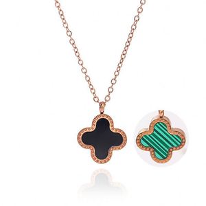 Conjunto de Collar de Trébol de Cuatro Hojas de Acero Inoxidable de Lujo con Baño de Oro de 18K y Acabado en Oro Rosa, Collares con Colgante para Mujer - Product Image 4