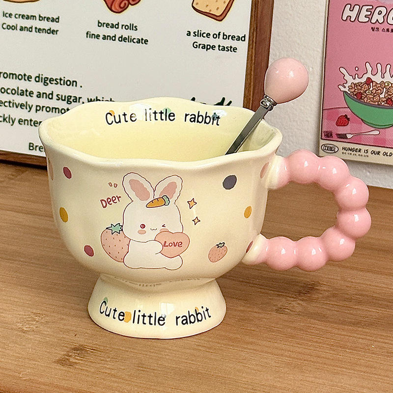 [Spherical Spoon with Beaded Handle] Strawberry Rabbit Stem Glass