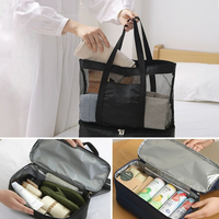 Sac de plage en maille 2 en 1 avec logo personnalisé, compartiment isotherme, grande capacité, sac de pique-nique à double couche pour les voyages