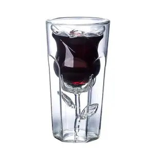 Verre en Borosilicate à Double paroi en forme de Rose 1 pc, tasse à vin avec fleur, verre à boire