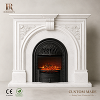 Réplique de cheminée contemporaine sculptée en pierre naturelle de luxe, cheminée décorative en marbre sur mesure