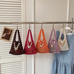 Sac seau en filet tressé d'été 2026 pour femme, sac à bandoulière en crochet fait main, fourre-tout décontracté pour <span class=keywords><strong>la</strong></span> plage et les vacances - Product Image 5