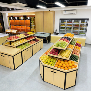 Étagère de présentation de fruits robuste en acier galvanisé et bois, simple face, pour solution de marché de produits biologiques - Product Image 2