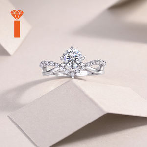 خاتم خطوبة من الفضة عيار 925 مرصع بحجر الموزانيت، لون D بدرجة نقاء VVS، وزن 1 قيراط، خاتم زفاف ووعد للنساء - Product Image 2