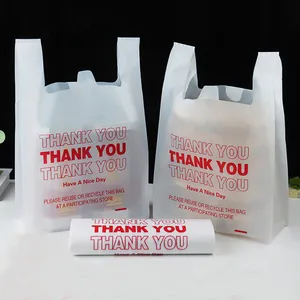 Benutzer definiertes Logo HDPE Lebensmittel Supermarkt Restaurant Danke Kunststoff Lebensmittel Lieferung Griff T-Shirt Weste Shopping Verpackung Tasche