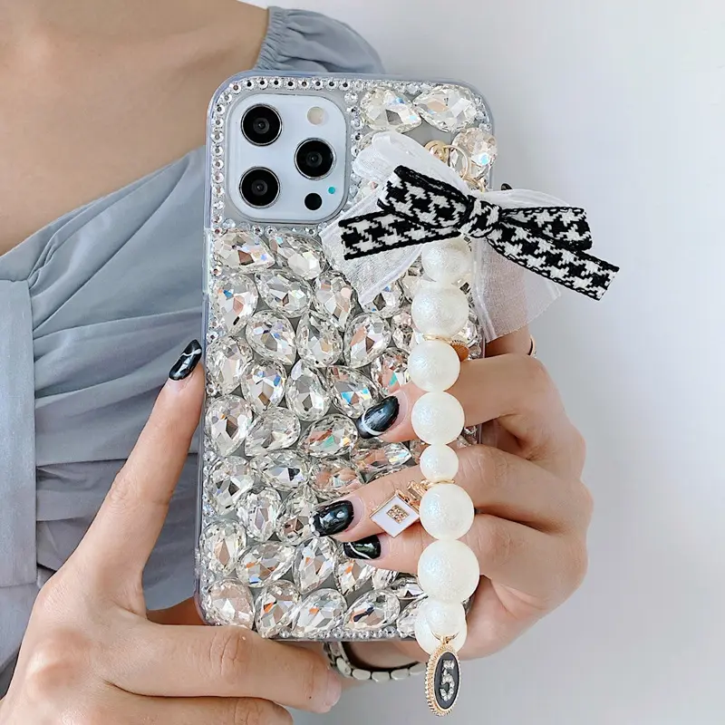 For iPhone 14/12pro phone case Apple 13 rhinestone creative xs pearl butterfly 11 case