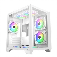 Casing Komputer Gaming Micro ATX Mid-Tower Manmu OEM Putih dengan Kipas RGB dan Panel Samping Berjendela, Tersedia