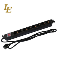 Regleta de alimentación de 19 pulgadas para rack, PDU de aleación de aluminio con 6 enchufes Schuko universales, interruptor, protección contra sobretensiones y sobrecarga