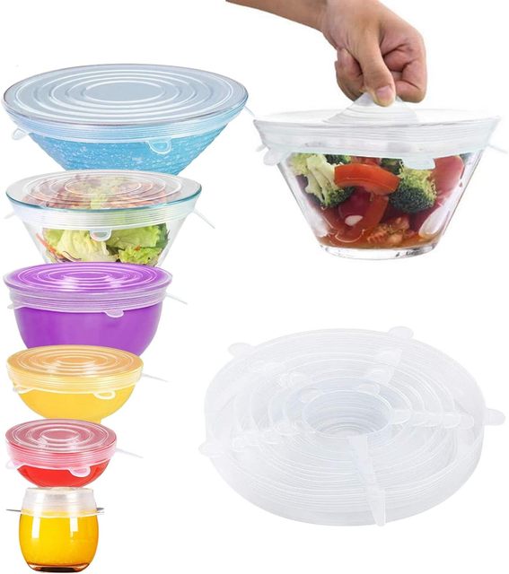Hot Selling 6 Pack Silicone Stretch Lids Reusable Airtight Food Covers for Bowls Leftovers Fresh Keeping Storage in Refrigerator