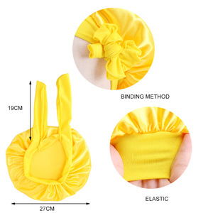 Bonnet Rambut Satin Bayi dengan Logo Custom, Penutup Kepala Tidur Dua Lapis yang Dapat Disesuaikan untuk Wanita, Penutup Kepala Sutra dengan Hiasan Pita untuk Perawatan Rambut Keriting - Product Image 4