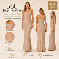Robe de soirée personnalisée de luxe en maille ornée de strass pour femme, bretelles spaghetti, coupe ajustée, robe longue
