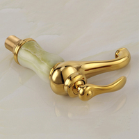 Robinet de lavabo moderne rétro à poignée unique en laiton doré avec cartouche en céramique de jade, à débit contrôlé, poli, monotrou, pour eau froide et chaude