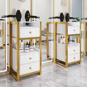 Salon Barbershop Equipment Furniture Strong <b>Storage</b> Metal Salon Trolley <b>Cabinet</b> in 3-tier Pink Gold Salon Trolley Cart - Product Image 4