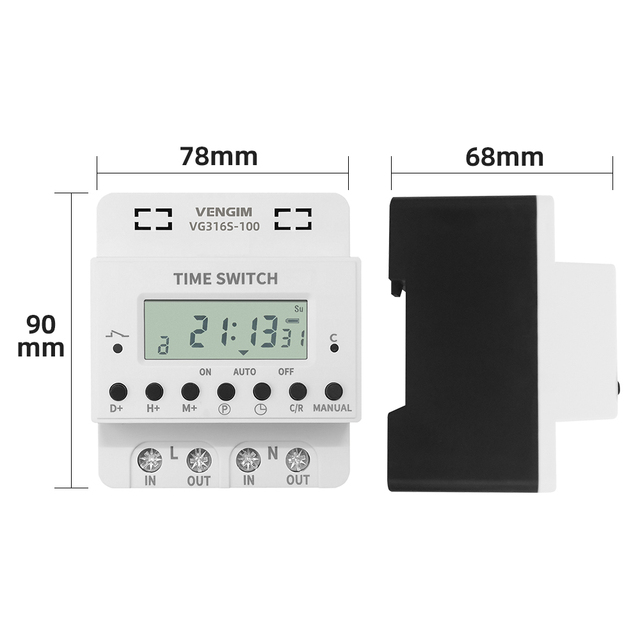 VG316S Timer 220V 60A-100A, Digital Timer Switch Relay, Weekly 7 Days Electronic Programmable Timer L26