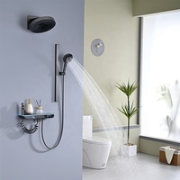 Système de baignoire et de douche à LED mural Pluie thermostatique multifonctionnelle avec mélangeur chaud et froid Ensemble de pommeau de douche à panneau en laiton