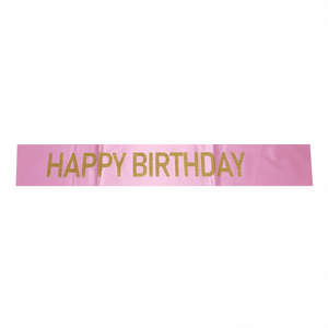 Decoración de Fiesta de Cumpleaños, Pancarta Rosa con Letras Doradas Rectangulares de Plástico para Interiores - Product Image 1